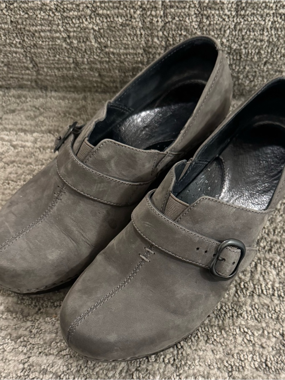Size 38 - Dansko Women's Gray Suede Slip-On Clog with Buckle